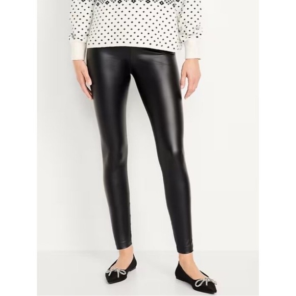 Old Navy Pants - NWT Old Navy High Waisted Faux Leather Leggings, Size L (12/14), Black